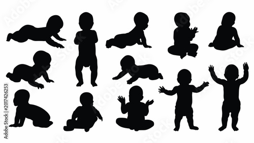 Silhouettes of babies in various poses.