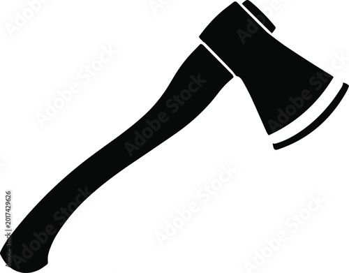 Sharp camping axe tool for wood chopping, survivalist gear, outdoor adventure, and forest firewood preparation illustration.