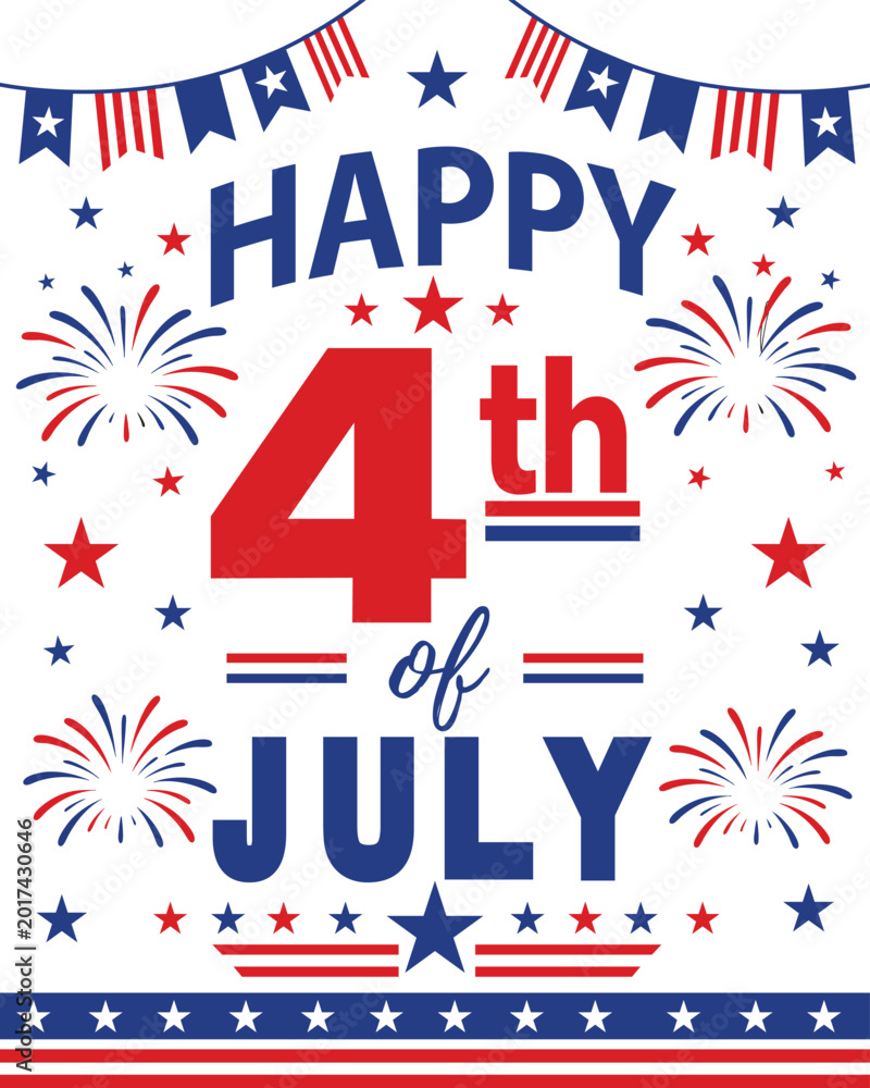Fototapeta premium Happy 4th of july patriotic celebration poster with fireworks and american flags