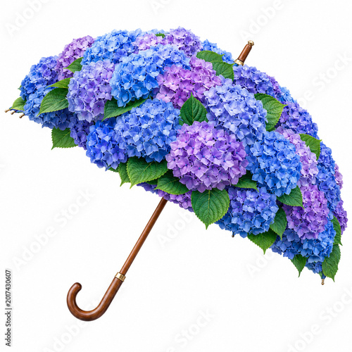 Hydrangea Flower Umbrella with Blue and Purple Blossoms