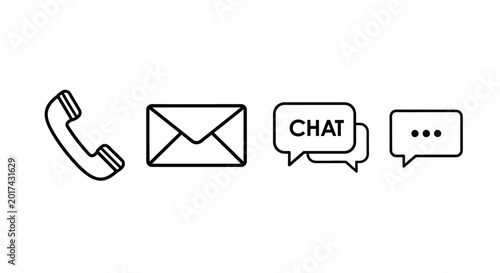Communication icons including phone envelope chat and message bubbles.