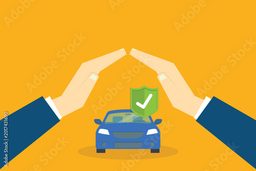 Bild auf Leinwand Car Insurance Protection Concept with Safe Vehicle Coverage and Security Shield