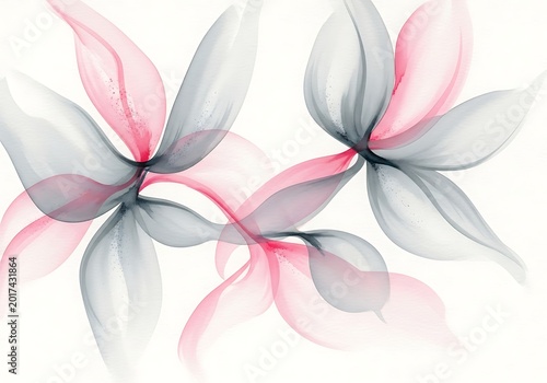 Ethereal watercolor blooms in soft pink and gray hues against a neutral backdrop