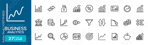 Business Analytics Line Icons For Reports Investment Banking Growth