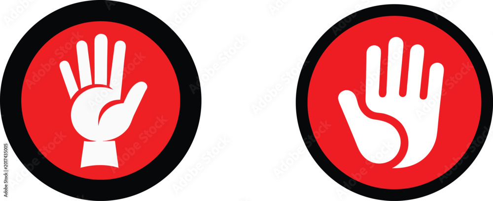 Fototapeta premium Red hand stop sign vector illustration with open palm gestures for restriction warning security and prohibition symbols.