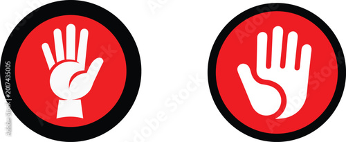Fotografie Red hand stop sign vector illustration with open palm gestures for restriction warning security and prohibition symbols