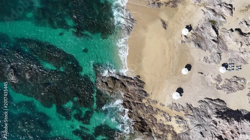 cabo san lucas baja sandy beach pacific ocean waves aerial drone footage california sur  mexico