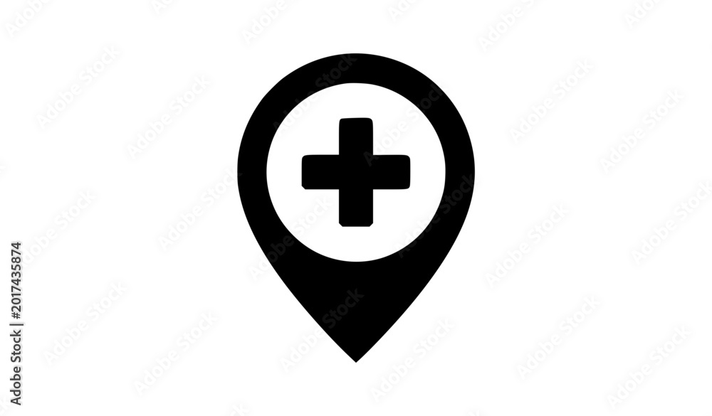 Fototapeta premium Hospital location pin vector icon medical cross map marker isolated illustration