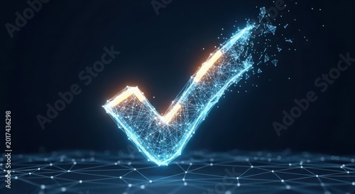 A blue check mark made of water on a black background illustration