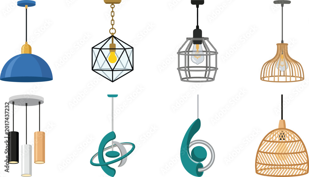 Fototapeta premium Geometric Cage Pendant Lights Vector - Industrial Hanging Lamp Kitchen Clipart
