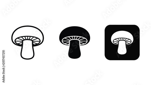 Tableau sur toile Vector icons of mushroom in outline solid black silhouette with mushroom silhoue
