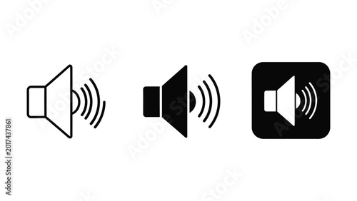Konstfotografi Three speaker volume icons in outline filled square background styles black and