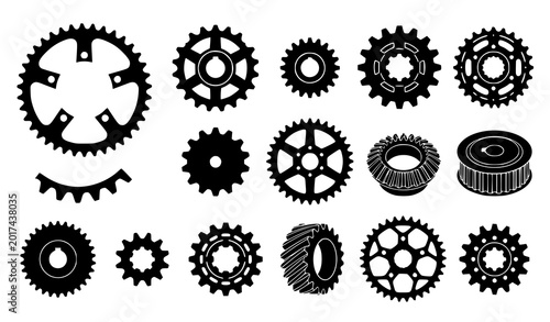 Bild auf Leinwand Mechanical Sprocket Wheel Silhouette Vector Icon Set for Engineering and Industr