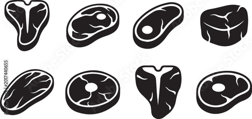 Tableau sur toile Meat Cuts Steak Icon Set Butcher Beef Pork Fresh Protein Food Silhouette Vector