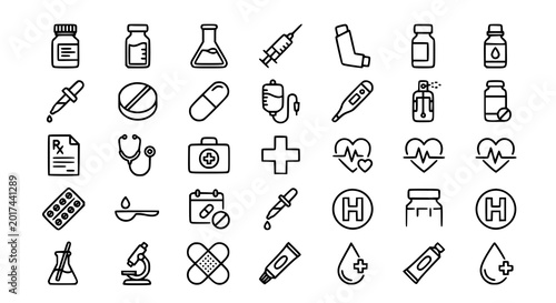 Tableau sur toile Pharmaceutical dosage icon set with medicine vaccine syringe and healthcare edit