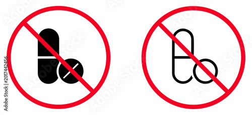 Schilderij op canvas no pill drug prohibition icon set