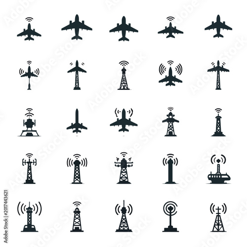 Airplane and Communication Tower Icons.