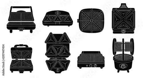 Foto Variety of sandwich toasters in black silhouette high quality professional detai