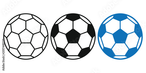 Soccer Ball Icon Set Football Vector Collection Outline Classic and Blue Ball Designs Sports Game Symbols Isolated on White Background for Graphic Design Use