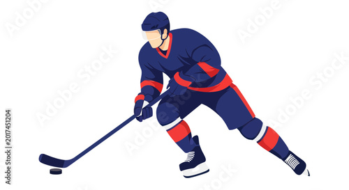 Photography Ice Hockey Player Action Shot with Puck and Stick, Dynamic Sports Illustration