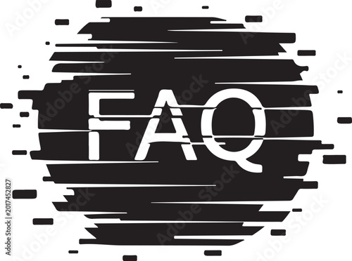 Grunge FAQ icon, distressed text symbol, black vector graphic