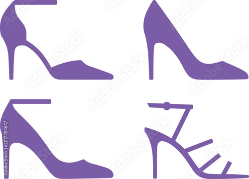 Bild auf Leinwand Vector set of strappy high heel sandals and pointed toe dress shoes for ladies