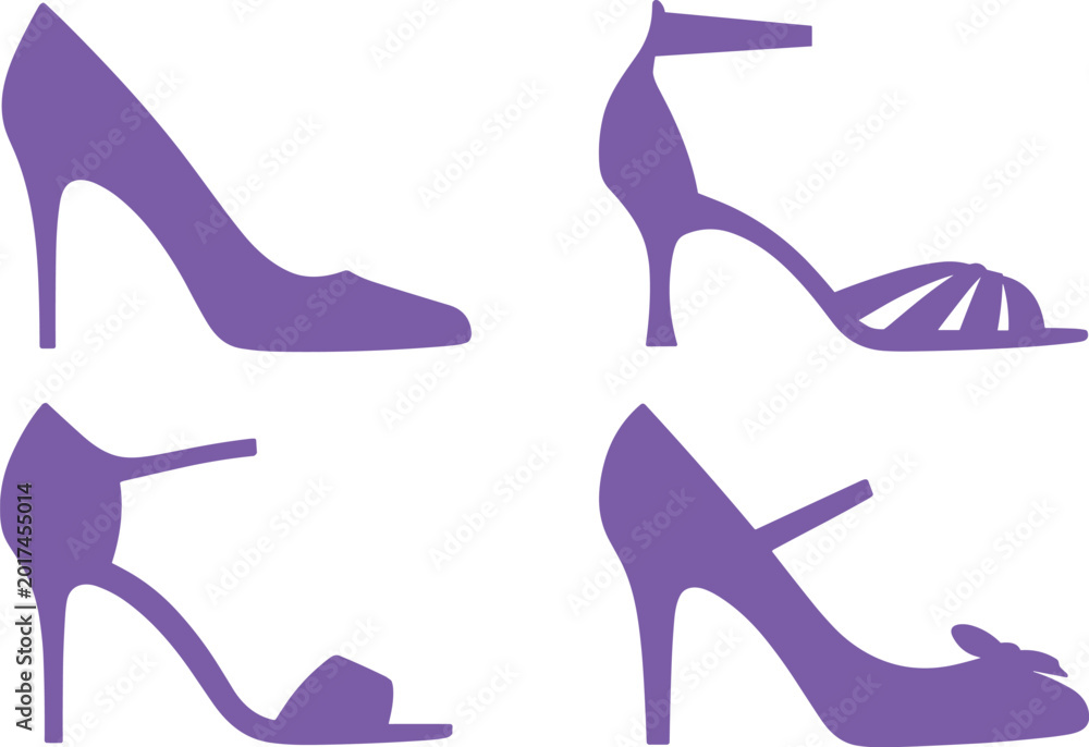Obraz premium Vector set of elegant high heels and decorative bow accent shoes for women. Silhouette set of stylish feminine footwear for romantic dates. illustration design