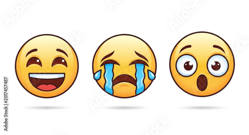 Canvas-taulu Three distinct emoji faces showing different emotions on a white background
