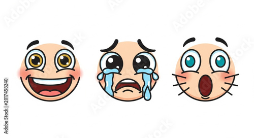 Fotografija Three Cartoon Faces Expressing Different Emotions.