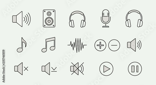 Black and white audio icons set.