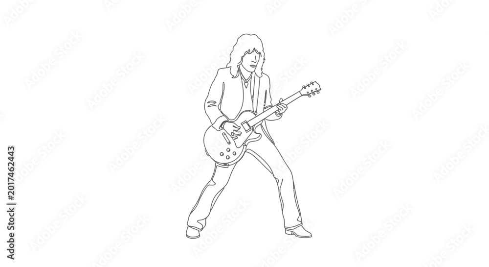 Obraz premium Man Playing Electric Guitar Energetically Alone.