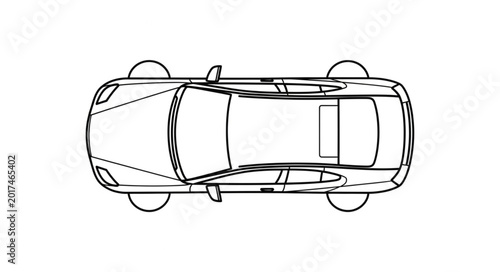 Tablou pe pânză Top view line drawing of a modern car.