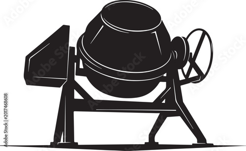 Black cement mixer, construction equipment, industrial machinery, vector icon