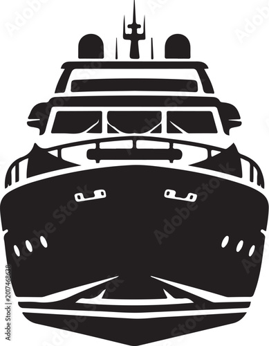 Black boat, yacht, vessel, ship bow, nautical icon, vector graphic