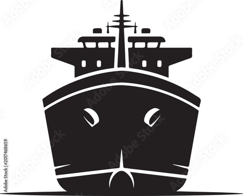 Black ship bow, vector nautical icon, minimalist boat front, silhouette illustration