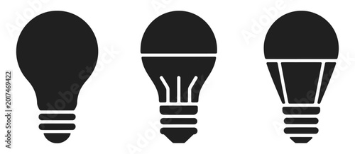 Tableau sur toile Outline icons of traditional and modern LED light bulb types, vintage incandesce