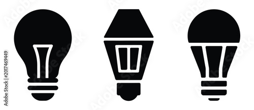 Photos Outline icons of traditional and modern LED light bulb types, energy saving and