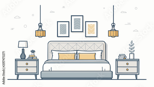 Photos Bed with pillows and headboard furniture.