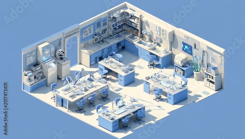 Isometric Workshop Interior with Tools and Workbenches.