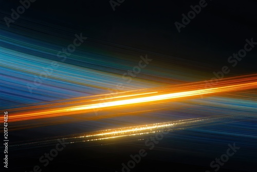 Streaks of golden light arc across dark blue and black