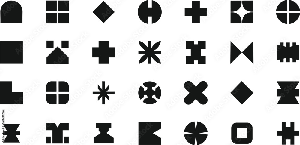 Fototapeta premium Collection of black geometric shapes on white background