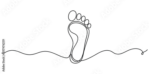 Schilderij op canvas Single continuous line drawing of a human foot print