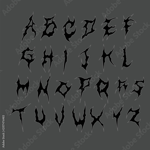 Gothic Metal Alphabet Font, Neo Tribal Punk Rock Y2K Vector