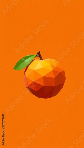 Lowpoly peach isolated on vibrant orange background, simple yet striking, elegance, minimalist