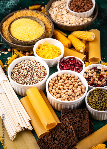 Bild auf Leinwand Different sources of carbs in food