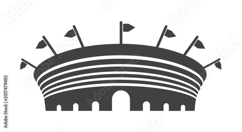 Photos Stadium icon silhouette with flags and multiple tiers for sports arena architecture representation building exterior design isolated on white background