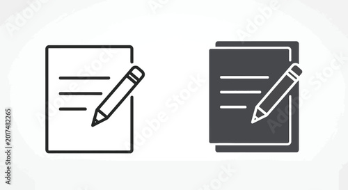 Photos Minimalistic document and writing pencil icon set featuring vector line art graphic design symbols for note taking or editing text in a simple digital interface