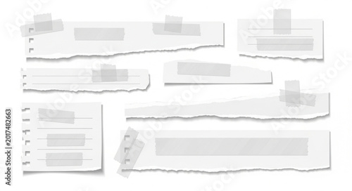 Torn Paper Strips with Text Placeholders and Tape.