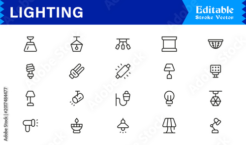 Tableau sur toile Lighting Equipment and Fixture Icons – Professional Line Icon Set with Minimal a
