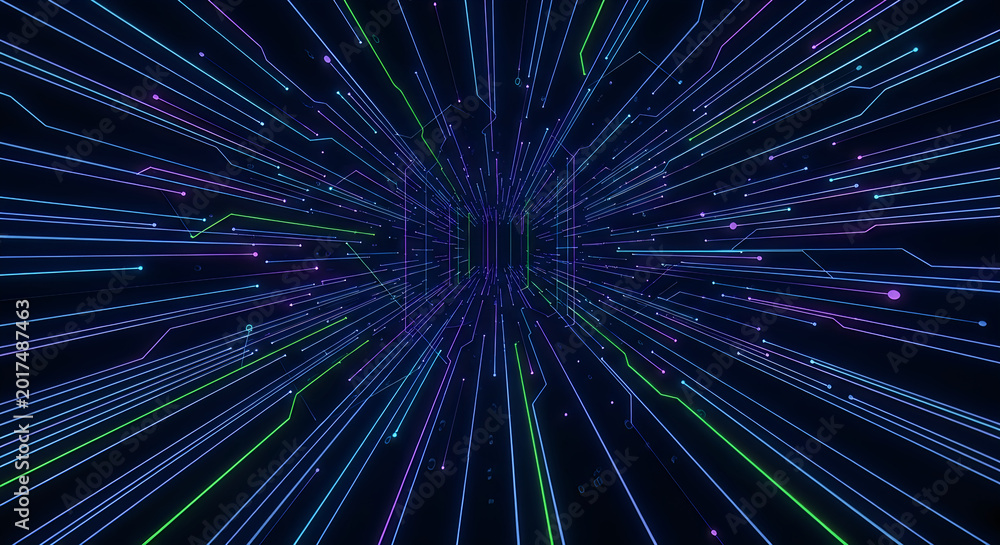 Fototapeta premium Abstract digital lines converging into a dark center
